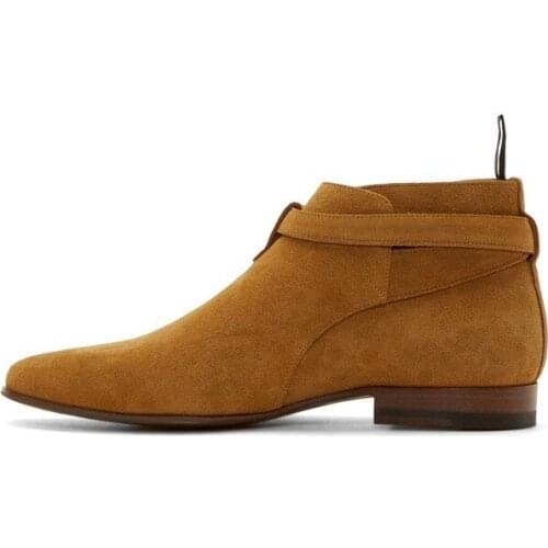 Genuine leather Spring Booties Men Shoes Ankle Buckle Chelsea Boot Flats Plus Size 38-46 Real Pics Mens Wedding Boots
