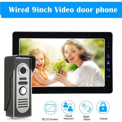 REDEAGLE 9 inch Wired Video Door Phone Doorbell Video Intercom Access Control System Touch Button Monitor Rainproof IR Camera