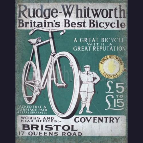 RUDGE WHITWORTH CYCLES VINTAGE METAL TIN SIGN POSTER WALL PLAQUE