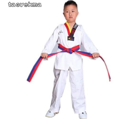High Quality cotton breathable junior Taekwondo Dobok child girls and boys WTF approve Karate uniform suit training clothes T20