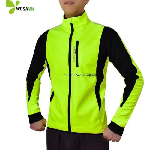 WOSAWE Winter Thermal Fleece Cycling Jackets Windbreaker Men High Visibility MTB Bike Downhill Running Sports Coat Bicycle Wear