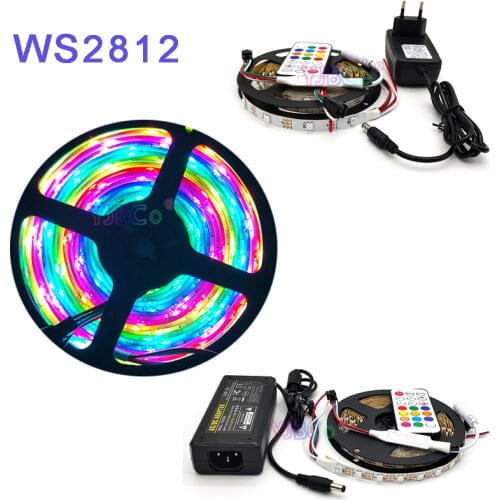 WS2812B 5050 RGB pixels led strip Set 1m 2m 3m 4m 5m 30/60 leds/m DC5V WS2812 IC led Lamp Tape 21Keys Remote 5V LED Power