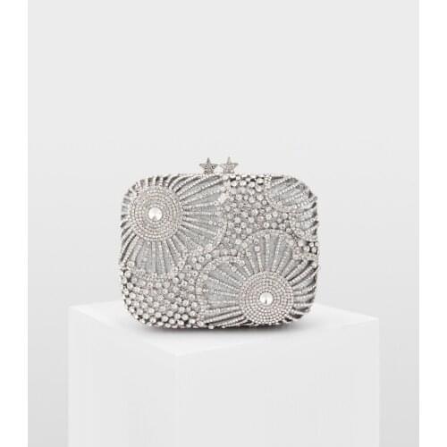 XIYUAN Women Silver Color Crystal Evening Bag Clutch Purse and Handbag with Chain Wedding Diamond Metal Clutches Minaudiere Bag