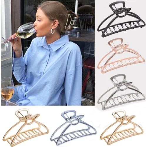 Women Girls Geometric Hair Claw Clip Clamps Metal Hair Crab Moon Shape Hair Clip Hairpin Large Size Hair Accessories Gifts
