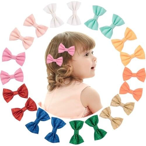 10pairs Infant Baby Toddler Girl Solid Color Blingbling Cute Bow-knot Hair Clips Princess Hairpin Headdress Hair Accessories