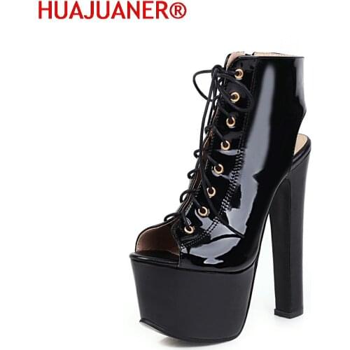 Open Toe Women Boots Fashion Super High Heels Shoes For Party Nightclub Patent Leather Fashion Slingback Platform Heels 35 --46