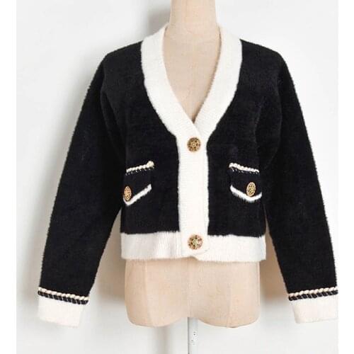 Fake Mink Fur Cardigan Short Jacket Women Elegant Sexy V-Neck Button Up Knitting Clothes Autumn Winter 2020 Coat Sweater Outwear