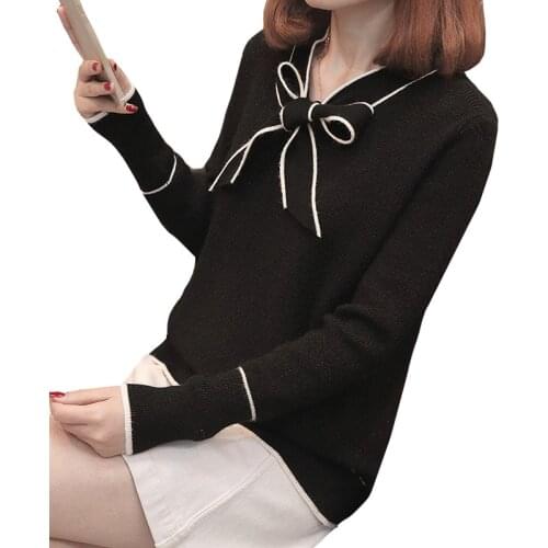 Women Sweaters Pullovers Bow Tie Knitted Clothes 2020 New Spring Autumn Warm Loose Long Sleeve Casual Slim Tops Female