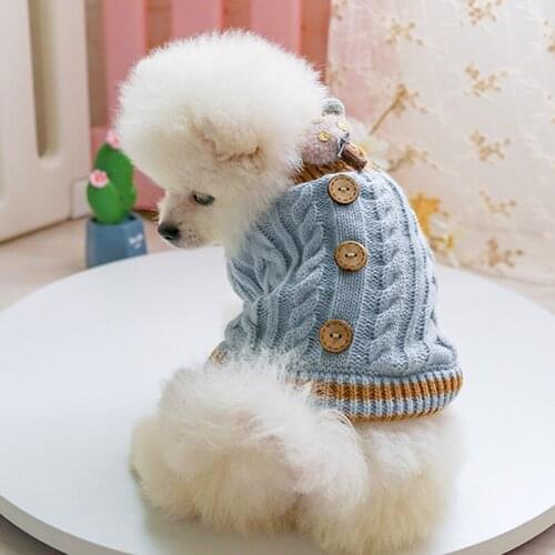 Winter Dog Sweater Twist Knot Button Pets Outfits High Neck Warm Jumper for Small Dogs Cat Costumes Coat Jacket Puppy Sweaters