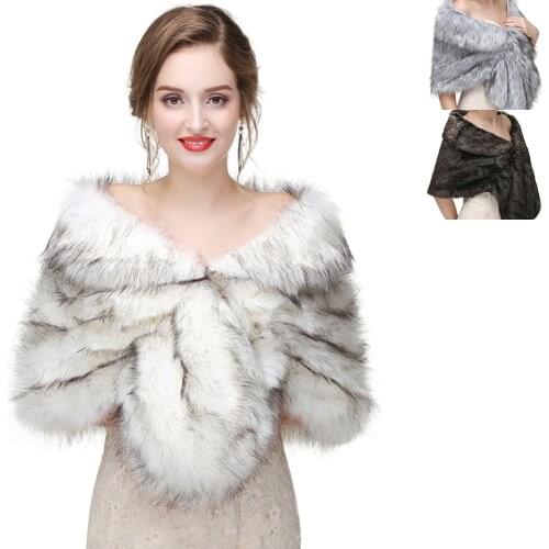 Faux Fur Winter Warm Women Shawl Thermal Thicken Wedding Bridal Elegant Outdoor Cape Party Lady Daily Wrap Ivory PJ33