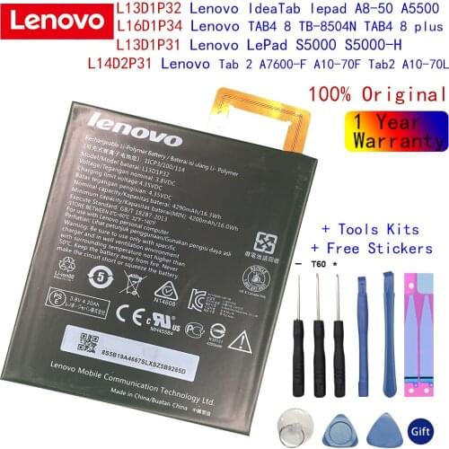 100% original Lenovo L13D1P32 L16D1P34 L13D1P31 L14D2P31 battery Lepad Tab 2 A7600-F A10-70F A3500 S5000 TAB4 8 TB-8504N A8-50