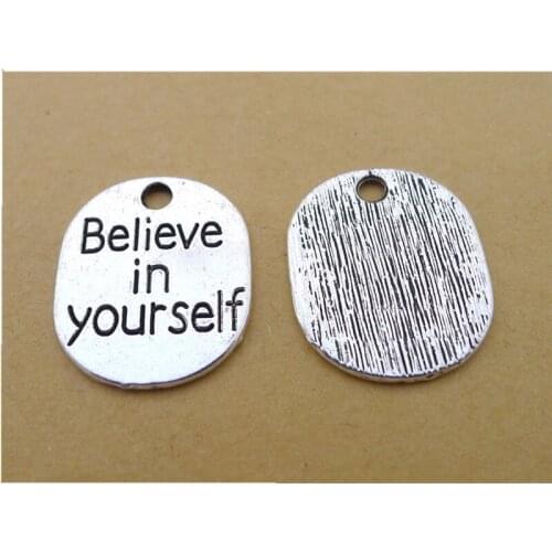 100Pcs/lot Believe in yourself Charms 18x22MM Square Charms Jewelry Accessories