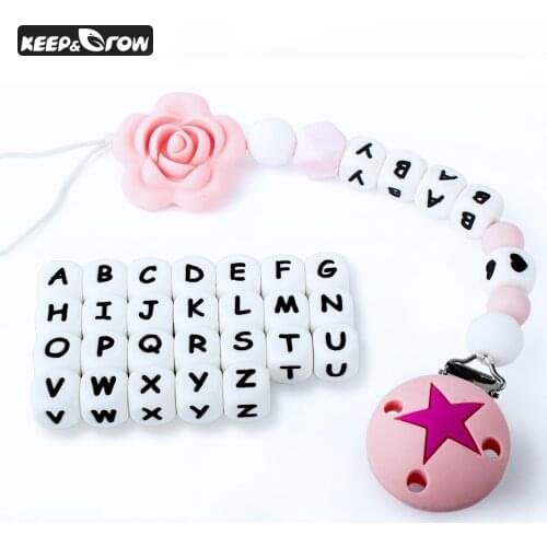 KEEP&GROW 100Pcs 12mm Silicone Letter Beads BPA Free English Alphabet Beads Baby Teether DIY Teething Necklace Baby Products