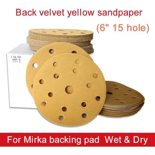 18Pcs 6 Inch 15 Holes Aluminium Oxide 80 to 400 Grits Hook and Loop Gold Sandpaper Sanding Disc for Metal & Automotive