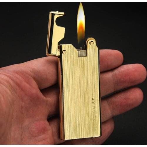2020 New Ultra-thin Turbo Torch Flint Grinding wheel Lighter Pure brass Free Fire kerosene Retro Pipe Lighter Gadgets For Men