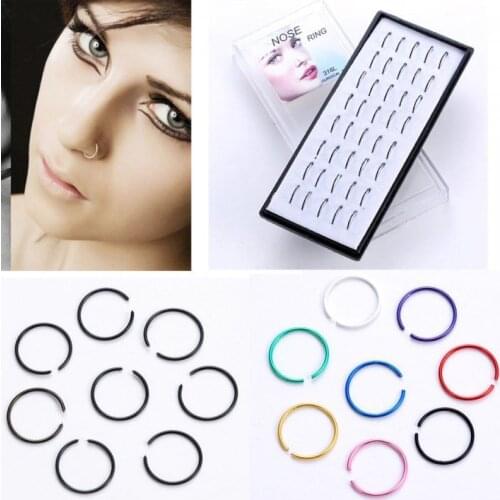 40pcs/lot Free Shipping Stainless Steel Seamless Open Hoop Nose Tragus Cartilage Hoop Ring Earring Body Piercing