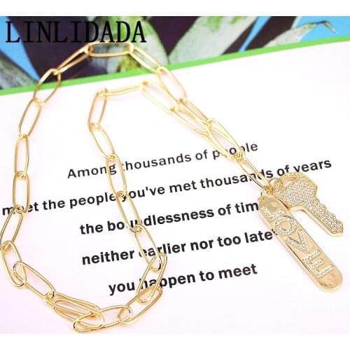 5Pcs Cz Zircon Key Letter pendant necklace Gold Color jewelry Chain necklace Handmade jewelry
