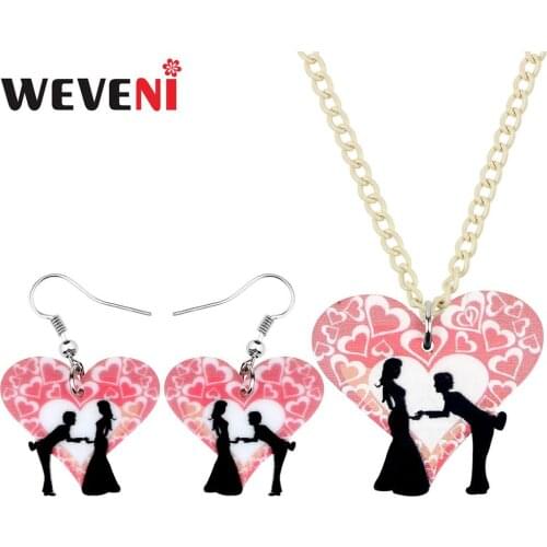 WEVENI Acrylic Valentines Day Heart lovers Necklace Earrings Jewelry Sets Girl Romantic Wedding Decoration Charm Gift Accessory