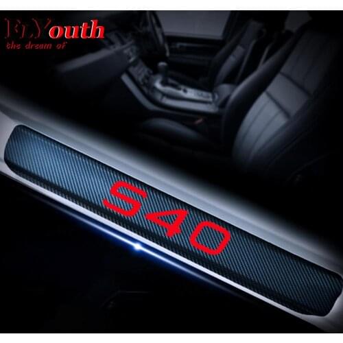 Car Door Sill Scuff Plate For Volvo S40 Reflective 4D Carbon Fiber Sticker Welcome Pedal Threshold Auto Accessories 4Pcs/set