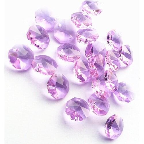 Free shipping 100pcs/lot Purple Color 14MM Glass Crystal Chandelier Octagon Beads in One Hole For DIY Curtain Beads Supplies