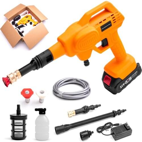 21V Cordless Portable High Pressure Car Washer Household High Pressure Cleaning Tool with Lithium Battery and Charger
