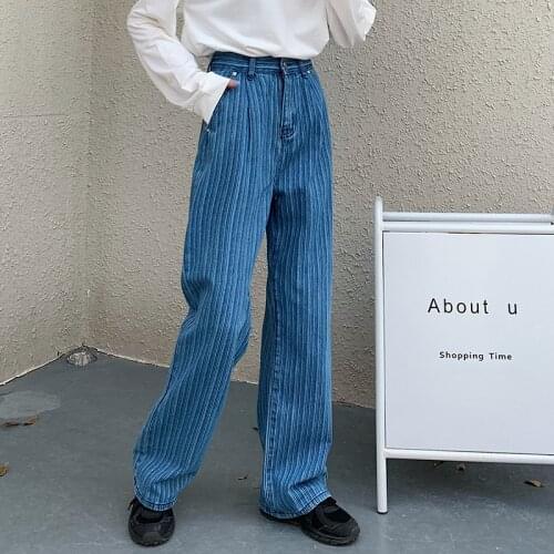 High Waist Loose Straight Jeans Woman Plus Size Casual Striped Mom Jeans Washed Boyfriend Jeans Femme