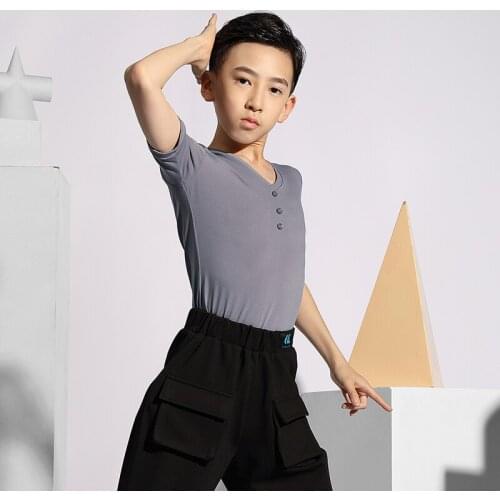 Latin Dance Summer Boys T-shirts Dance Top for Children Practice Black Ballroom Dancewear Competition Performance Costumes G5041