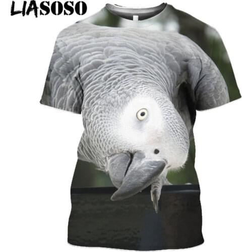LIASOSO 3D Print Bird Gray Parrot T-shirt Funny O-Neck Hispter Casual Harajuku Hip Hop Fitness Tops TShirt Clothing Dropshipping