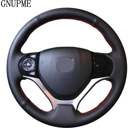 GNUPME DIY Hand-sewing Steering Cove Artificial Leather Black Steering Wheel Cover for Honda Civic Civic 9 2012 2013 2014 2015