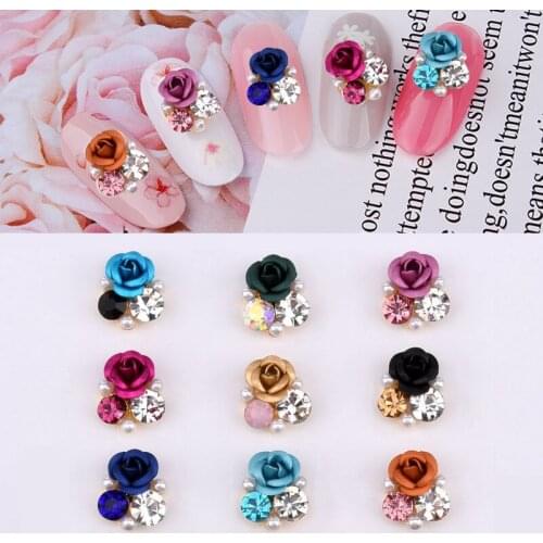 100pc 3D Rose Fowers Crystal Rhinestones Style 9*9mm Nail Art Alloy DIY For Manicure Nail Art Rhinestones Alloy Charms JE370-378