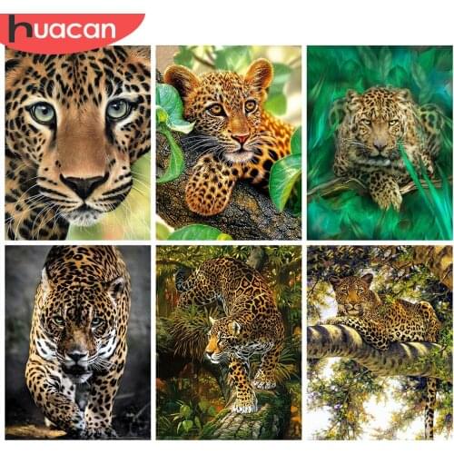 HUACAN 5D DIY Diamond Painting Leopard Full Square/Round Diamond Embroidery Cross Stitch Animal Mosaic Rhinestones Pictures