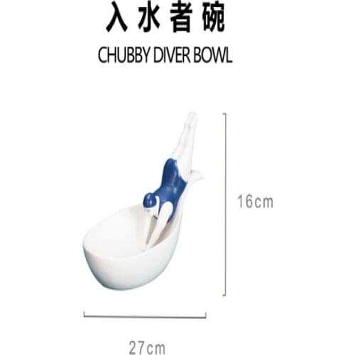 Artistic creative spoof ceramic bowl .The fruit bowl into the water. Fruit bowl fat lady drop water salad bowl