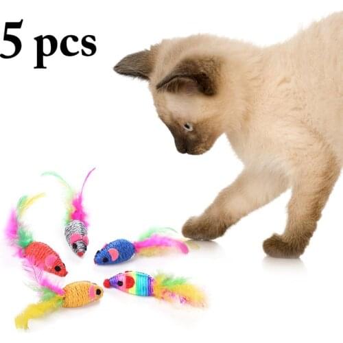 Legendog 5Pcs/Set Cat Toys Creative Artificial Feather Cat Mouse Shape Toy Cat Chew Toy Pet Bite Toys Pet Supplies Random Color