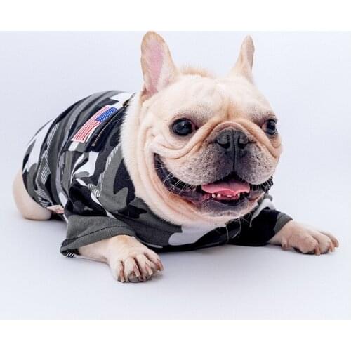 Pet spring and autumn camouflage clothes small and medium dog French bulldog metal zipper patch bag outdoor cotton sweater