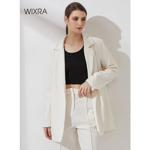 Wixra Women 2 Piece Set Double Breasted Blazer+High Waist Straight Pants OL Lady Formal Coat Suit Jacket Spring Autumn