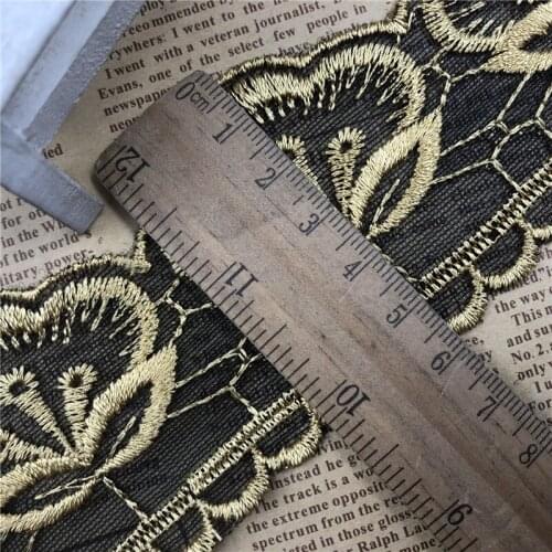14 yards per lot gold black polyester embroidered mesh tulle net lace trim border edge for sewing accessory