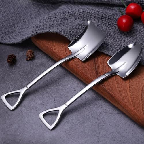 Mini Spoon 304 Stainless Steel Coffee Ice Cream Spoon Engineering Iron Shovel Spoon Retro Cute Square Head Spoon Drop Shipping