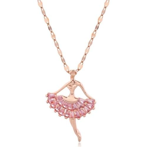 Fashion Korean fashion copper micro inlaid zircon Ballet Girl Necklace Floral skirt Statement Necklace