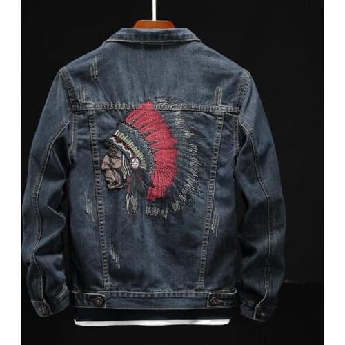 Spring Head Heavy Industry Washed Embroidered Denim Jacket Mens Korean Slim Large Size Clothes Locomotive Clip Overcome Clothes