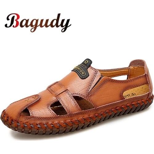 Mens Genuine Leather Casual Shoes Spring Summer Mens Sandals Fashion Slip-On Male Shoes Sandals Breathable Soft Moccasins Man