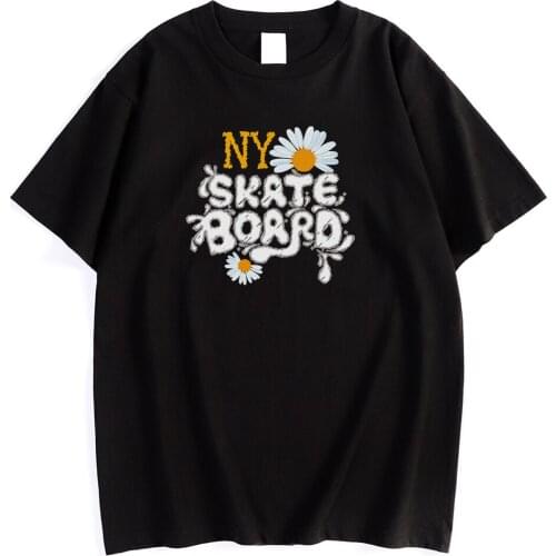 Ny Skateboard Chrysanthemum Printed Man Tshirts Street Fit T-Shirts Sport High Quality T-Shirt Style Crewneck Mens Tee Shirt