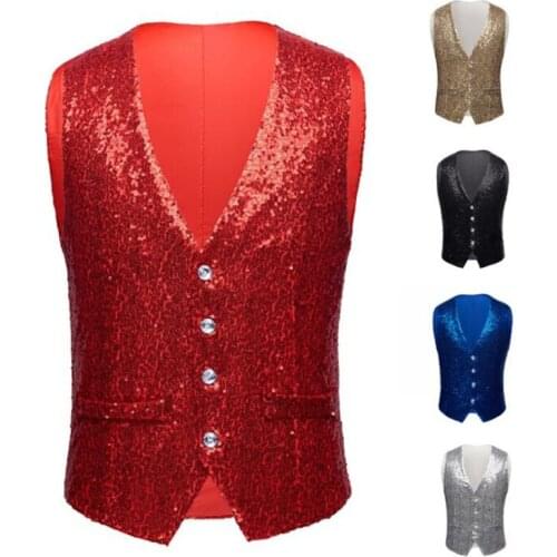 Personalized mens sequined vest мужская одежда stage performance одежда singer jazz street dance ropa hombre clothing red blue