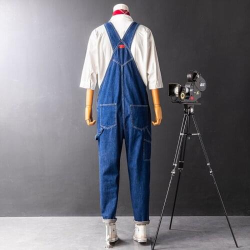 Men Hip Hop Straight Jumpsuit Cargo Pants Vintage Loose Fit Sleeveless Cowboy Overalls Japanese Style Multi-Pockets Trousers