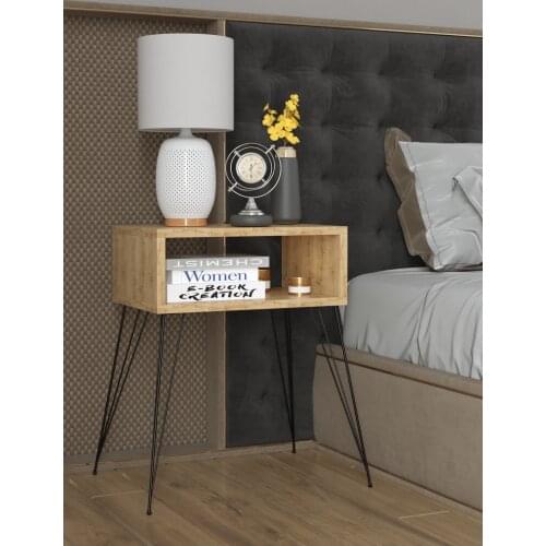 Elit Metal Leg Nightstand - Oak effect
