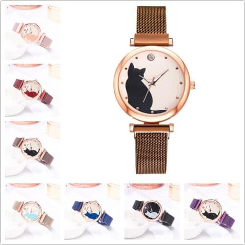 2020 new luxury rose gold magnet ladies hand watch female cat watch fashion elegant gift quartz clock