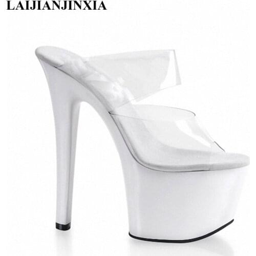 LAIJIANJINXIA New Professional Customize 23cm Exteme High Heel Slipper Stripper Heels Pole Dance Pvc Slides Custom Summer Shoes