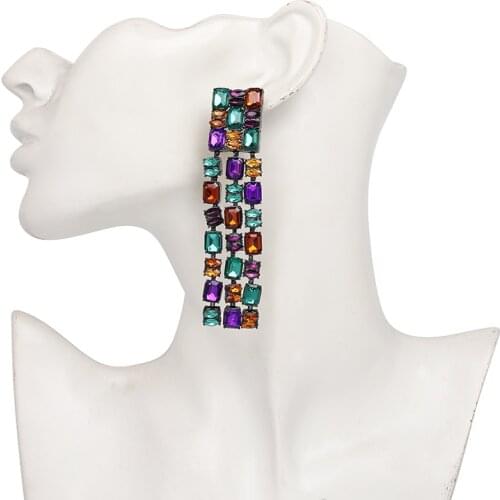 Wholesale JUJIA Luxury Jewelry Drop Earrings Colorful Rhinestone Crystal Long Earrings For Women Wedding Gifts