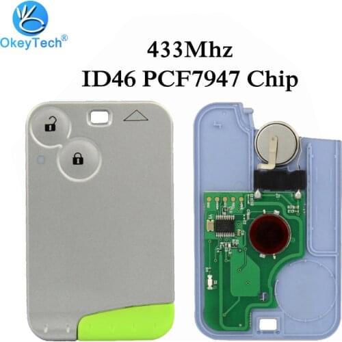 OkeyTech with Emergency Uncut Blank Blade 433mhz ID46 PCF7947 Chip Remote Control Smart Card Car Key for Renault Laguna 2 Button