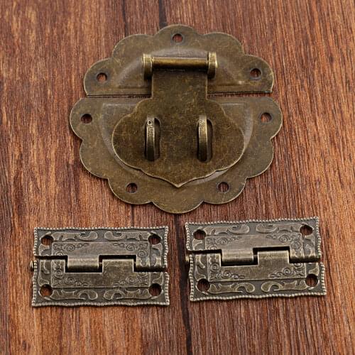 Antique Furniture Hinge Hardware Toggle Latch Hasp Buckle Clasp Decorative Chinese Old Padlock Lock For Jewelry Wooden Box 58mm