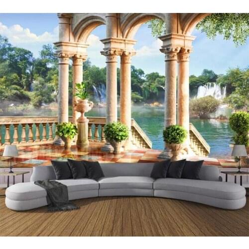 Custom Wallpaper 3D Stereo Space Balcony Waterfall Scenery Roman Column Photo Wallpaper Living Room Bedroom Backdrop Decor Mural